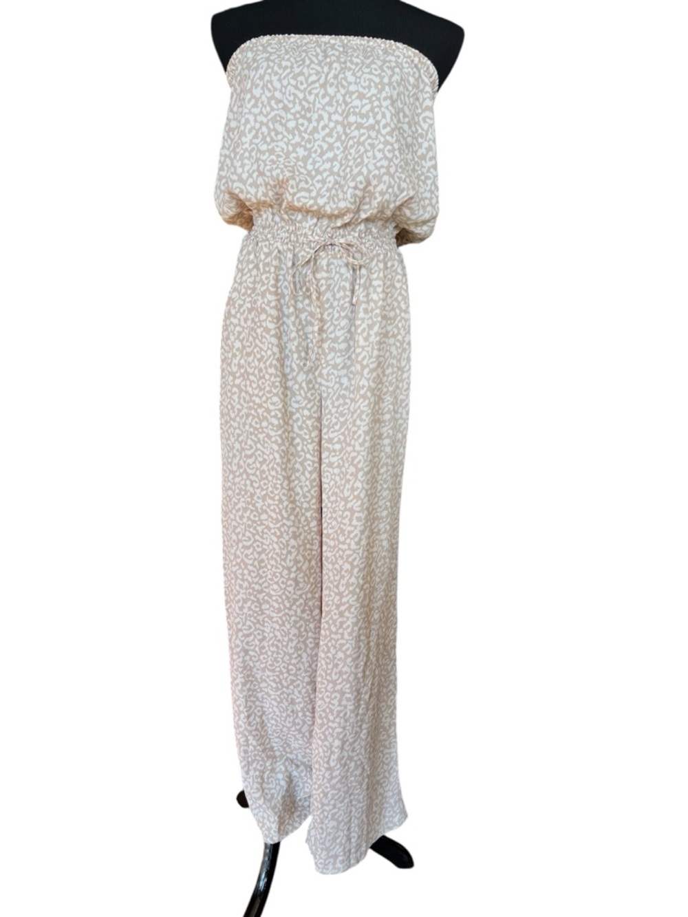 Ann Taylor LOFT Strapless Jumpsuit Beige Animal Print Wide Leg Size M - Picture 2 of 6